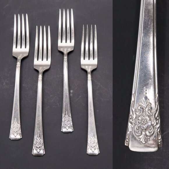 Set of 4 WM Rogers Mountain Rose Dinner Forks Silverplate Replacement Flatware - Picture 1 of 5